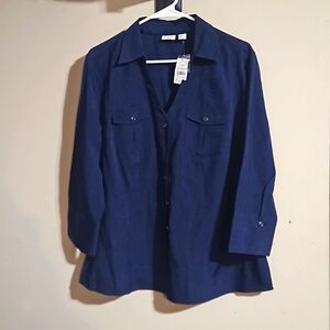 Cato's Navy Blue 1/4 Sleeve Button up